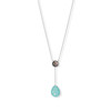 Sterling Silver 16" + 2" Rhodium Plated Black Mother of Pearl and Simulated Turquoise Drop Necklace