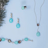 Sterling Silver 16" + 2" Rhodium Plated Black Mother of Pearl and Simulated Turquoise Drop Necklace