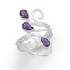 Sterling Silver Polished Scroll Design Amethyst Ring