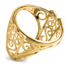 14k Yellow Gold Ladies' Polished Wire Curl Filigree 22.0mm Coin Bezel Ring