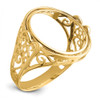 14k Yellow Gold Ladies Polished Wire Curl Filigree 15.0mm Coin Bezel Ring