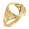 14k Yellow Gold Ladies Polished Wire Curl Filigree 17.8mm Coin Bezel Ring