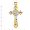 14k Two-tone Gold Polished with Red CZs Crucifix Pendant C2035