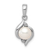 Sterling Silver Rhodium Plated 6mm Freshwater Cultured Pearl & Diamond Pendant