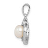 Sterling Silver Rhodium Plated 6mm Freshwater Cultured Pearl & Diamond Pendant