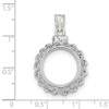 14k White Gold Rope Screw Top 16.5mm x 1.35mm Coin Bezel Pendant