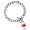 7.75" Sterling Silver Rhodium Engravable Enamel Heart Medical ID Bracelet with Free Engraving
