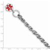 7.75" Sterling Silver Rhodium Engravable Enamel Hexagon Medical ID Bracelet with Free Engraving