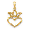 14K Yellow Gold Polished Heart and Crown Charm