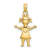 10K Yellow Gold Solid Polished Girl with Pig-Tails Charm
