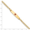 8" 14k Yellow Gold Medical Soft Diamond-Shape Red Enamel Curb Link 6.75mm Id Bracelet with Free Engraving