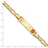 8" 14k Yellow Gold Medical Red Enamel Flat Figaro Link ID Bracelet with Free Engraving