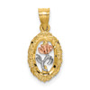 10K Two-tone Gold w/White Rhodium Rose In Oval Frame Charm