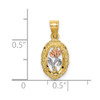 10K Two-tone Gold w/White Rhodium Rose In Oval Frame Charm