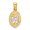 10K Two-tone Gold w/White Rhodium Rose In Oval Frame Charm