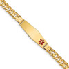 8" 14k Yellow Gold Medical Soft Diamond-Shape Red Enamel Curb ID Bracelet with Free Engraving