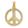 10K Yellow Gold Flat Textured Peace Sign Charm