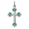 Sterling Silver Rhodium-plated Green Enameled Budded Cross Charm