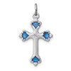 Sterling Silver Rhodium-plated Blue Enameled Budded Cross Charm