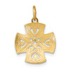 10K Yellow Gold w/Rhodium-plating Hearts and Diamond-cut Maltese Cross Charm