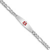 7" Sterling Silver Rhodium-plated Medical ID Figaro Link Bracelet XSM3-7 with Free Engraving