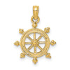 10K Yellow Gold 2-D Engraved Ship Wheel Charm