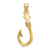 10K Yellow Gold 3-D Large Fish Hook with Rope Charm