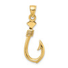 10K Yellow Gold 3-D Large Fish Hook with Rope Charm