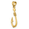 10K Yellow Gold 3-D Large Fish Hook with Rope Charm