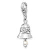 Amore La Vita Sterling Silver Rhodium-plated Polished 3-D CZ and Freshwater Cultured Pearl Wedding Bell Charm with Fancy Lobster Clasp