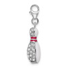 Amore La Vita Sterling Silver Rhodium-plated Polished 3-D Reversible Enameled Bowling Pin Charm with Fancy Lobster Clasp