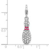 Amore La Vita Sterling Silver Rhodium-plated Polished 3-D Reversible Enameled Bowling Pin Charm with Fancy Lobster Clasp