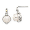 Shey Couture Sterling Silver with 14K Accent 7.5-8mm Freshwater Cultured Pearl and Diamond Dangle Post Earrings