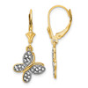 14k Yellow Gold & White Rhodium-plating Diamond-cut Fancy Butterfly Earrings