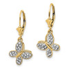 14k Yellow Gold & White Rhodium-plating Diamond-cut Fancy Butterfly Earrings