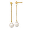 10k Yellow Gold 7-8mm White Round Freshwater Cultured Pearl Dangle Post Earrings