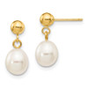 10k Yellow Gold 6-7mm White Rice Freshwater Cultured Pearl Dangle Post Earrings