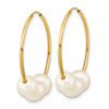 10k Yellow Gold 6-7mm Semi-round White Freshwater Cultured Pearl Hoop Dangle Earrings