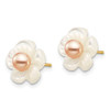 10k Yellow Gold 3-4mm Pink Freshwater Cultured Pearl w/10mm Mother of Pearl Flower Post Earrings