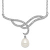 18" Sterling Silver Rhodium-plated 8-9mm White Freshwater Cultured Pearl Drop CZ Necklace