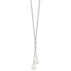 18" Sterling Silver Rhodium-plated 8-9mm White Rice Freshwater Cultured Pearl CZ Dangle Necklace