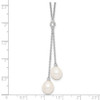 18" Sterling Silver Rhodium-plated 8-9mm White Rice Freshwater Cultured Pearl CZ Dangle Necklace