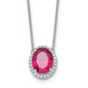 18" 14k White Gold Oval Created Ruby/Diamond 18in. Halo Necklace