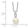 17" Sterling Silver Rhodium-plated 6-7mm White Button Freshwater Cultured Pearl CZ Necklace