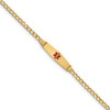 8" 14k Yellow Gold Medical Soft Diamond-Shape Red Enamel ID with Semi-Solid Cuban Bracelet XM557CC-8 with Free Engraving