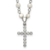 18" Sterling Silver Rhodium-plated 4-5mm White Freshwater Cultured Pearl CZ Cross Necklace