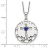 17.5" Sterling Silver Enameled Blue & Clear CZ Cross Necklace