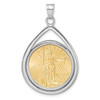 14kw Polished Lightweight Tear Drop Prong Mounted 1/4oz American Eagle Coin Bezel Pendant