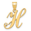 14K Yellow Gold Script Letter H Initial Pendant with Diamond