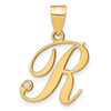 14K Yellow Gold Script Letter R Initial Pendant with Diamond